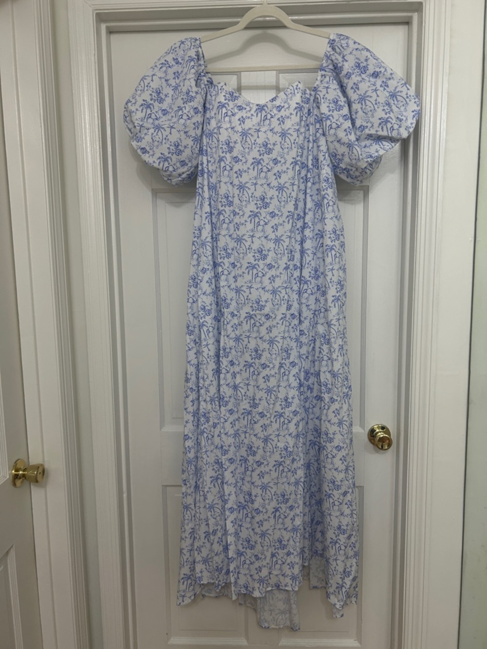 Caroline Constas Palmer dress in blue and white pattern